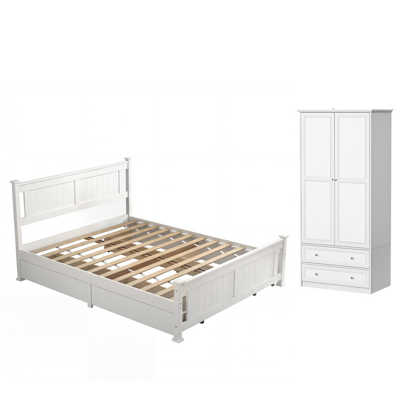 Wood Size Bed Frame With 4 Storage Drawers, Solid Wood Platform Bed With Headboard, Twin