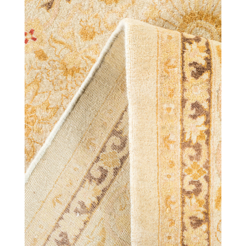 Tapis ivoire traditionnel noué à la main de conception unique 6 pi 1 po x 8 pi 10 po Keller