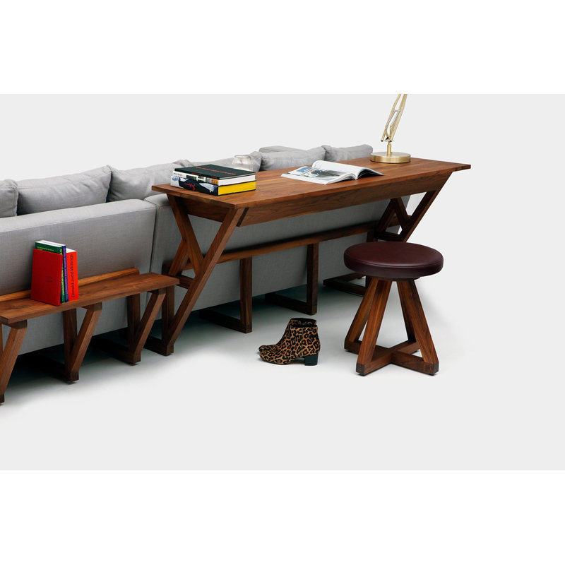LRG Upholstered L-Shaped Sectional Left Hand Facing, Left and Back Side Trays, Solid Walnut, Fog