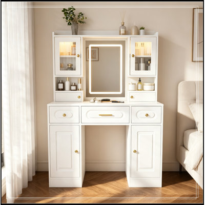 Makeup Vanity Dressing Table with Mirror, 6 Drawers and Shelves