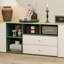 Ensemble de meuble télé et table basse 2 pièces, console média blanche et verte avec rangement