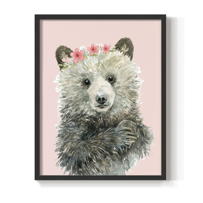Reproduction encadrée d'un ourson en bois massif, Noir, H 11 po x l 9 po