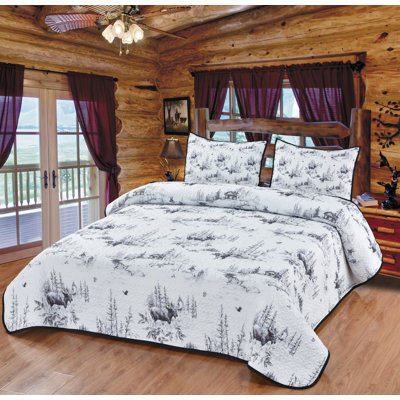 Ferndale Lodge Toile Moose & Bear Woodland Forest Animal Sketch Print Decorative Quilt Bedding Set -  Millwood Pines, EB1359A5E0B64DD8B6D76B8B6BE01243