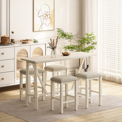 Ensemble de table de salle à manger moderne 5 pièces avec prises de courant, ensemble de table de bar avec tabourets rembourrés, ensemble de salle à manger facile à assembler