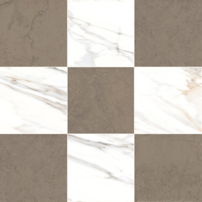Tavari Checkerboard 10X10 Calacatta And Bronze, Brown/White