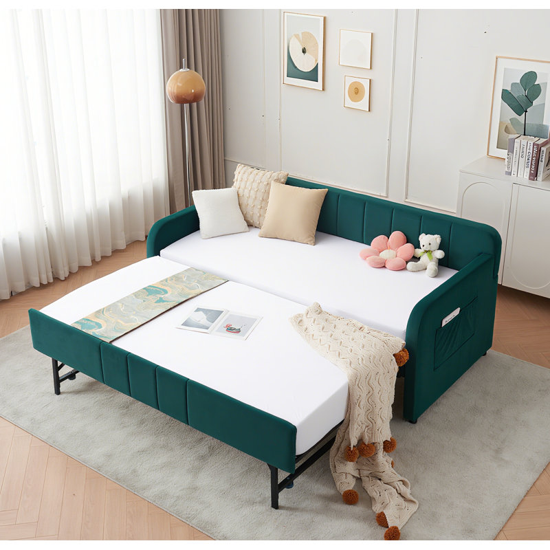 Twin Daybed With Trundle, Sofa Bed For Bedroom Living Room,Guest Room, Emerald