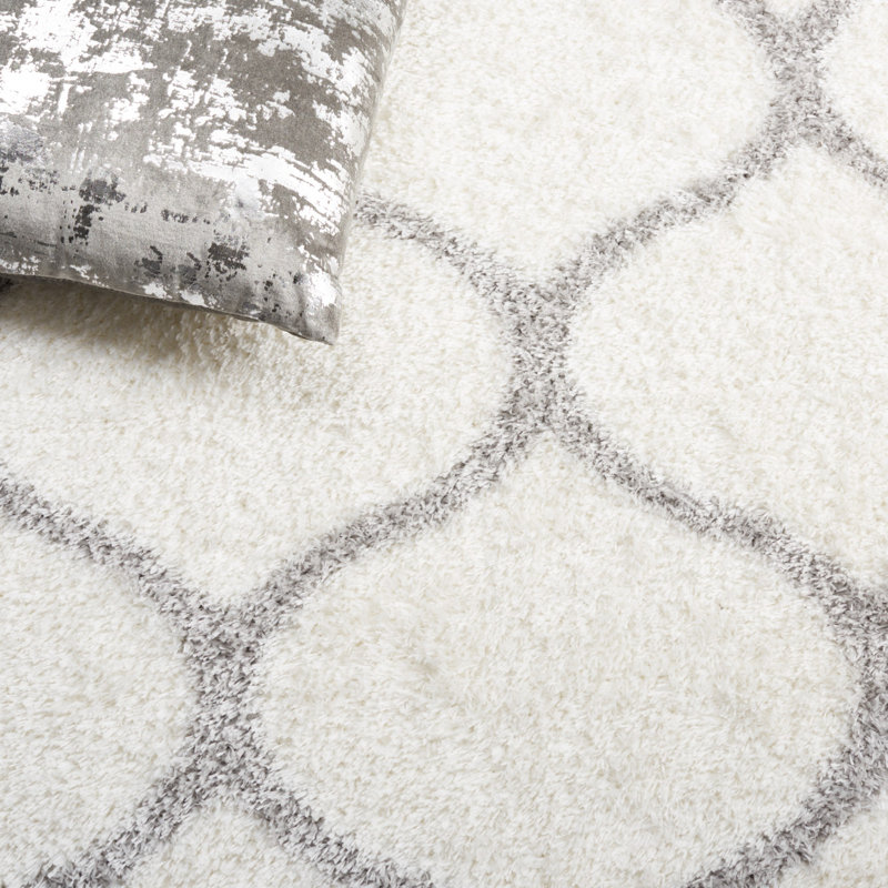Gray and White Geometric Shag Area Rug, 4' x 6'