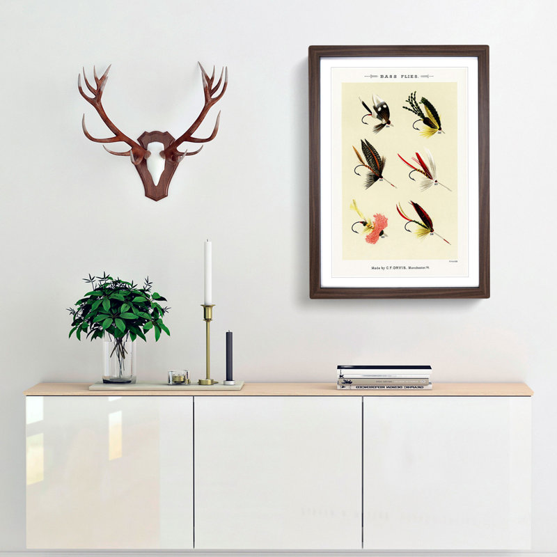 Bass Fishing Flies Version 1 by Mary Orvis Marbury - Picture Frame Painting Print, 87cm H x 62cm W x 2cm D, Walnut Framed