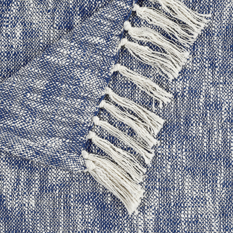  Handmade Solid 100% Cotton Woven Throw Blanket, Blue