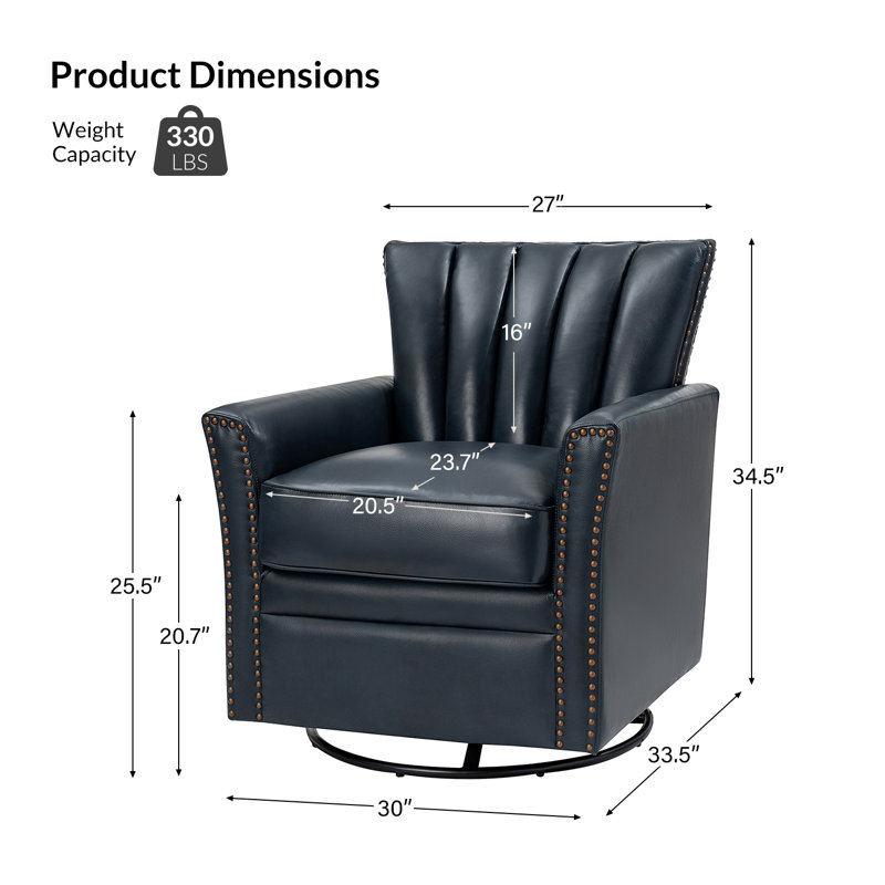 Fauteuil pivotant en cuir Arhianna, Cuir véritable bleu marine