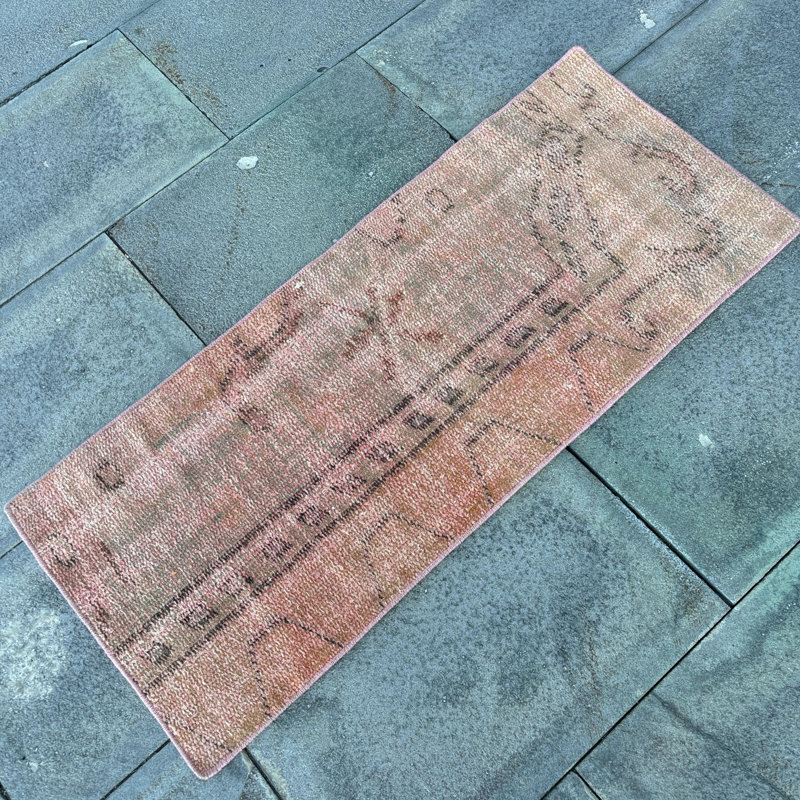 Turkish Oushak Vintage Rug in Orange Tone with Neutral Scandinavian Design Perfect for Entryways