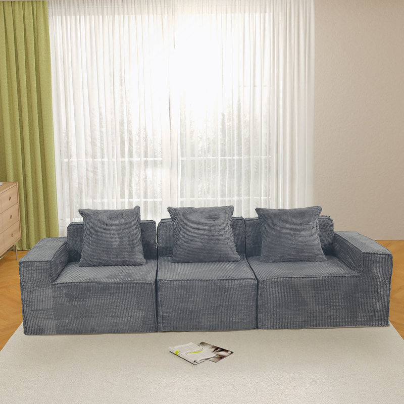 Canapé modulaire convertible 3 places Modern, Velours côtelé gris foncé