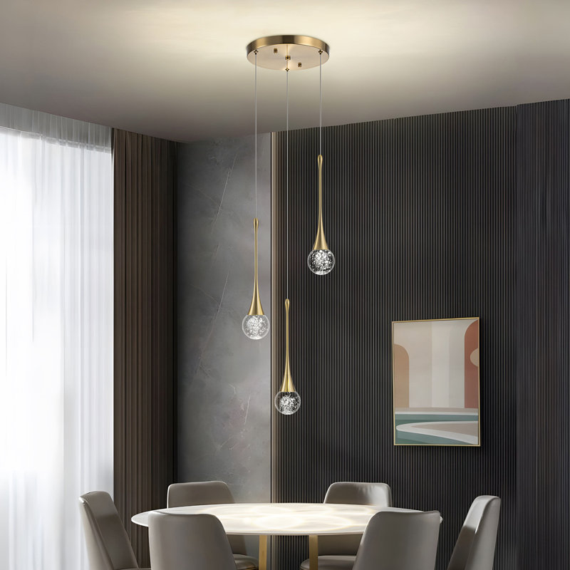 Luminaire suspendu grappe 3 lumières DEL 4500K, Doré, 4500K