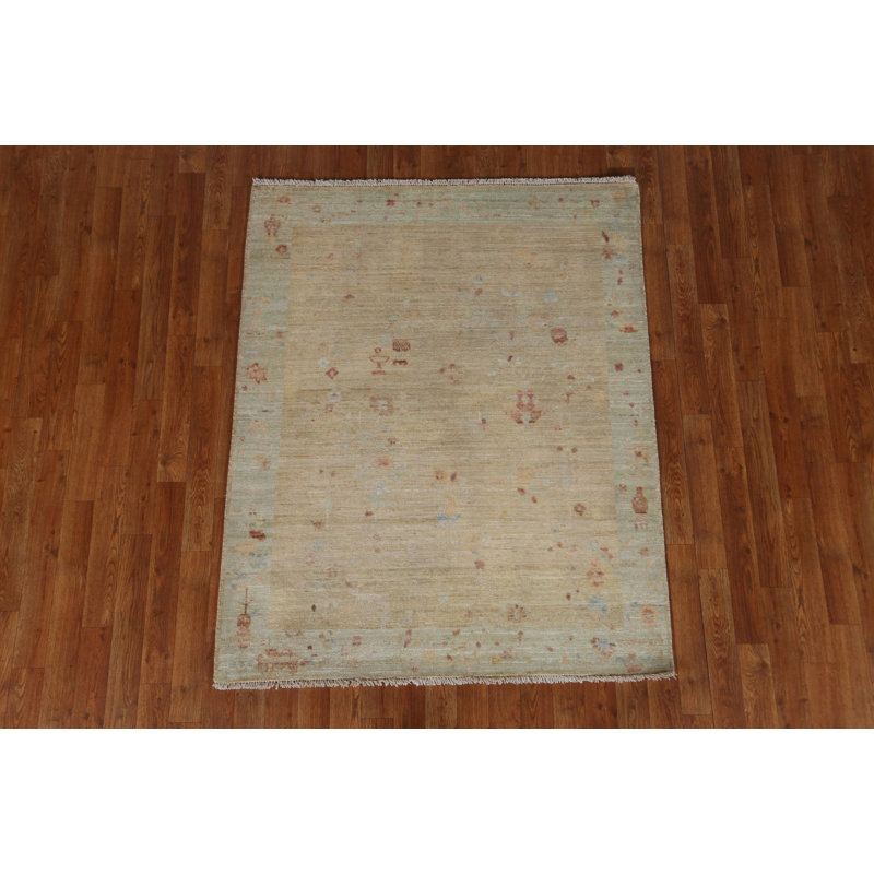 Tapis de style oriental végétal noué à la main 4 x 5 Art Deco