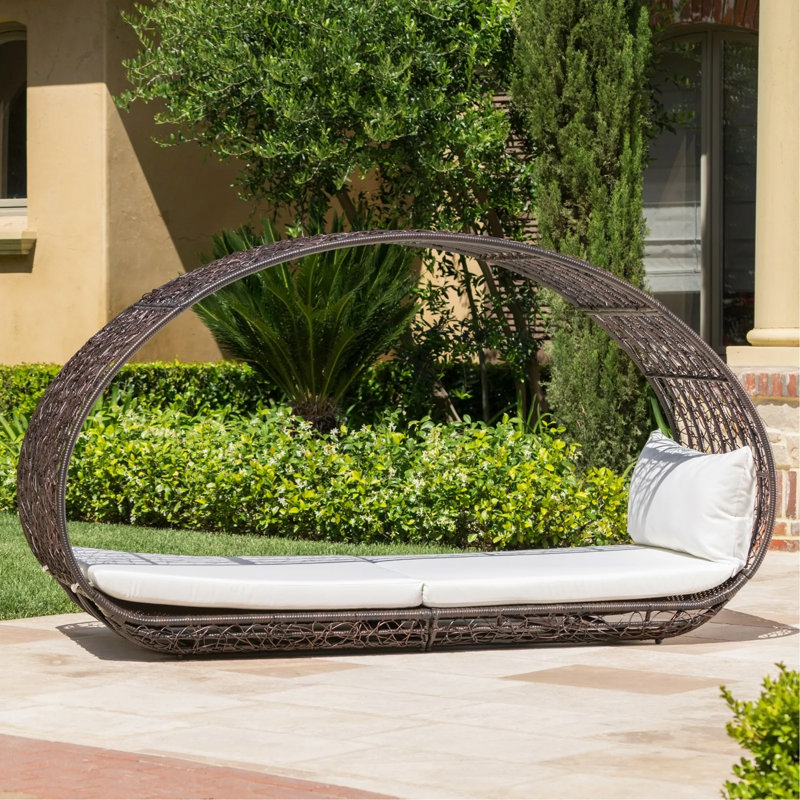 Gray and White Aluminum Wicker Outdoor Daybed with Cushions