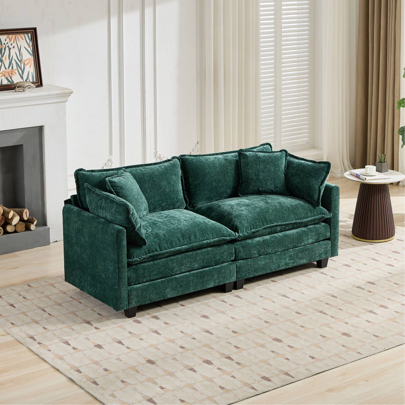Modern Cloud Sofa LoveSeat, Green, 2