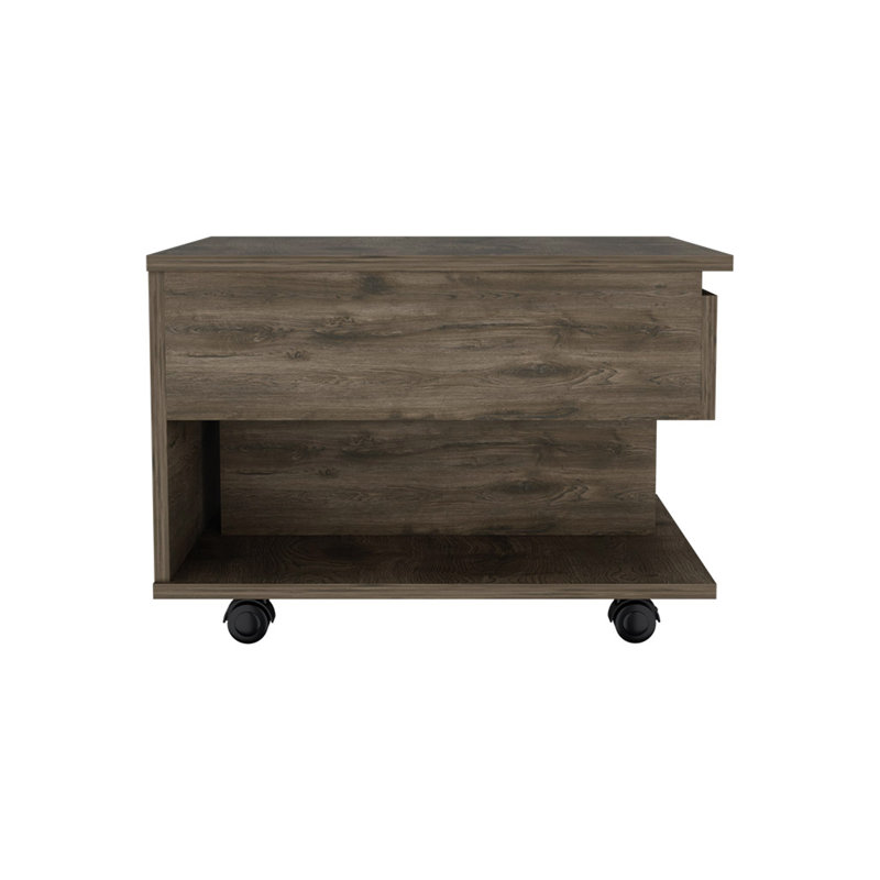 Lift Top Coffee Table, Casters, One Shelf, Brown, Brown