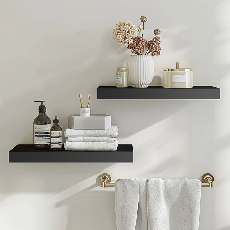 15" W x 5.5" D Floating Shelves Set with Invisible Wall Mount Bracket, Black