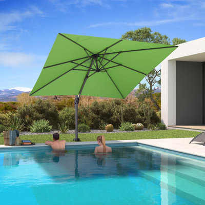 8' X 8' Patio Umbrella with In-ground Base for Pool 7' High Offset Outdoor Cantilever Umbrella Swimming Pool Umbrella with 360°Rotation for Poolside