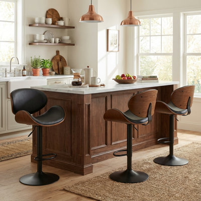 Swivel Upholstered Faux Leather Adjustable Height Counter Stool