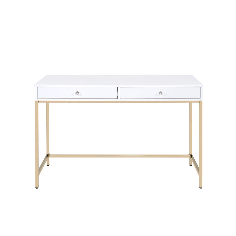 Bureau d'écriture blanc ultrabrillant et finition dorée