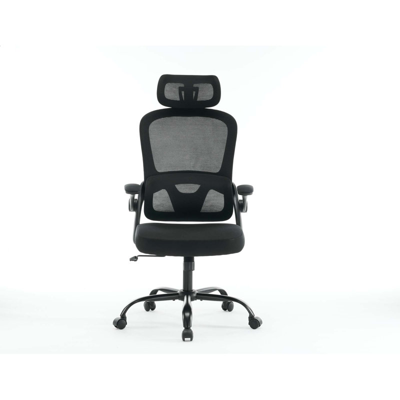 Chaise de bureau ergonomique en filet, chaise de bureau à haut dossier avec accoudoirs 3D, soutien lombaire vers le haut et le bas, chaise de bureau pivotante pour ordinateur avec appui-tête réglable en 2 dimensions, fonction d'inclinaison noire
