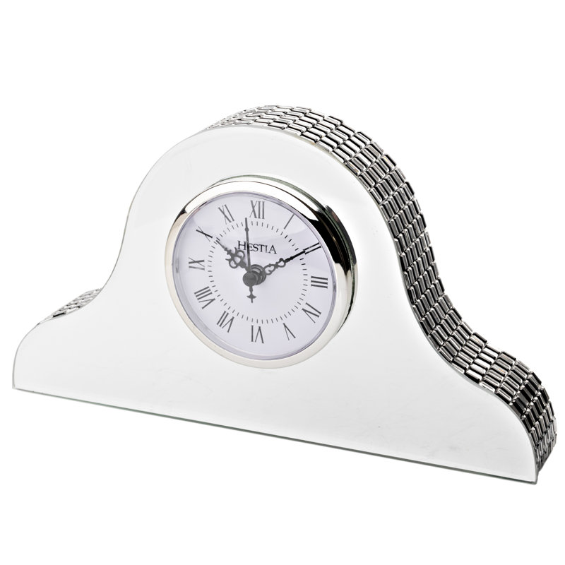 Roman Numeral Mirror Quartz Movement / Crystal Tabletop Clock in Silver
