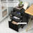 Cabinets | 3 Drawer Under Desk Office Storage Cabinet with Wheels, Contemporary Black Wood Grain | Particle Board | Black-1903970390