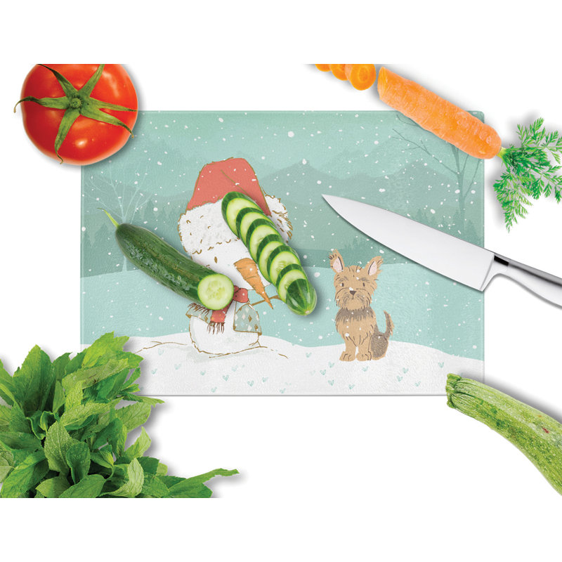 Planche à découper noël bonhomme de neige en verre trempé caroline, Yorkshire avec oreilles coupées