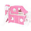 Lit mezzanine simple rose avec tente et tour, pin de haute qualité, apparence semblable, sous-espace pour les ballons, construction solide, style élégant, gants de rangement spacieux