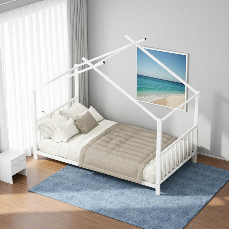 Lit plateforme simple en métal, Blanc