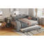 Lit plateforme tapissier avec tablettes de rangement, bureau, station de charge et lit gigogne-235987689