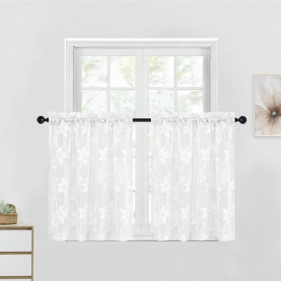 2 Panels Sheer Rod Pocket Curtains - Window Voile Floral Lace Drapes for Bedroom Kitchen Short Curtains