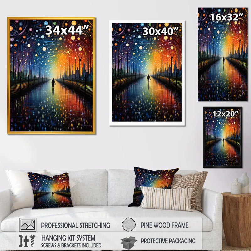 «Walking In Starry Night Over Forest - Vangogh», art mural, Cadre flottant noir, H 32 po x l 24 po x P 1 po