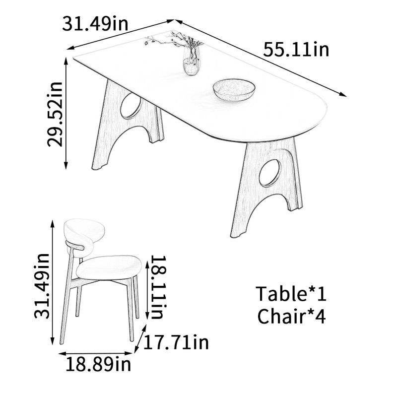 Ensemble de table Black Rock, H 29,52 po x L 55,11 po x l 31,49 po