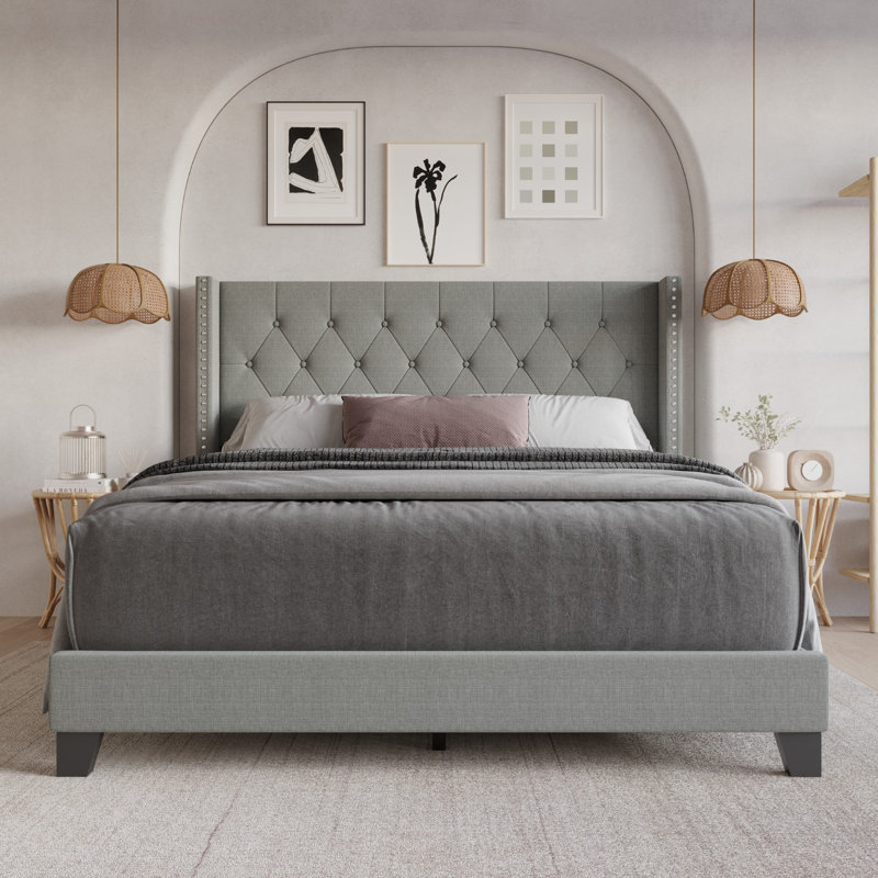 Ameire Upholstered Wingback Bed, Gray, King