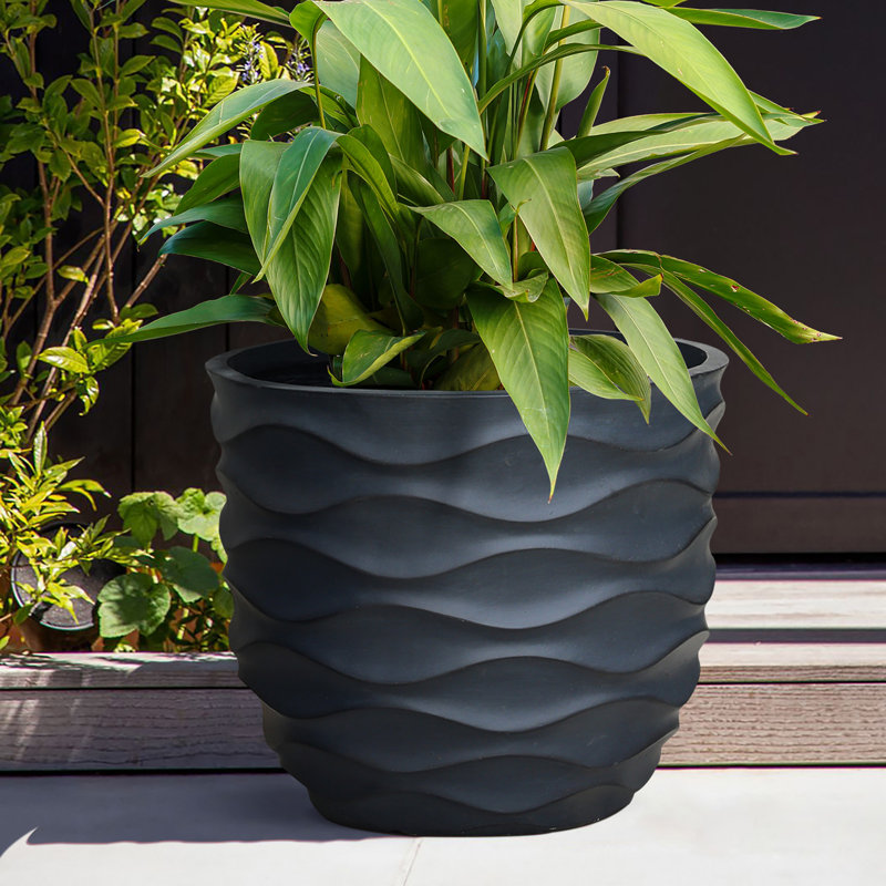 Modern Wave Texture Planter, Indoor Outdoor Flower Pot with Drainage Hole and Removable Plug, 11.6" H x 13.4" W x 13.4" D
