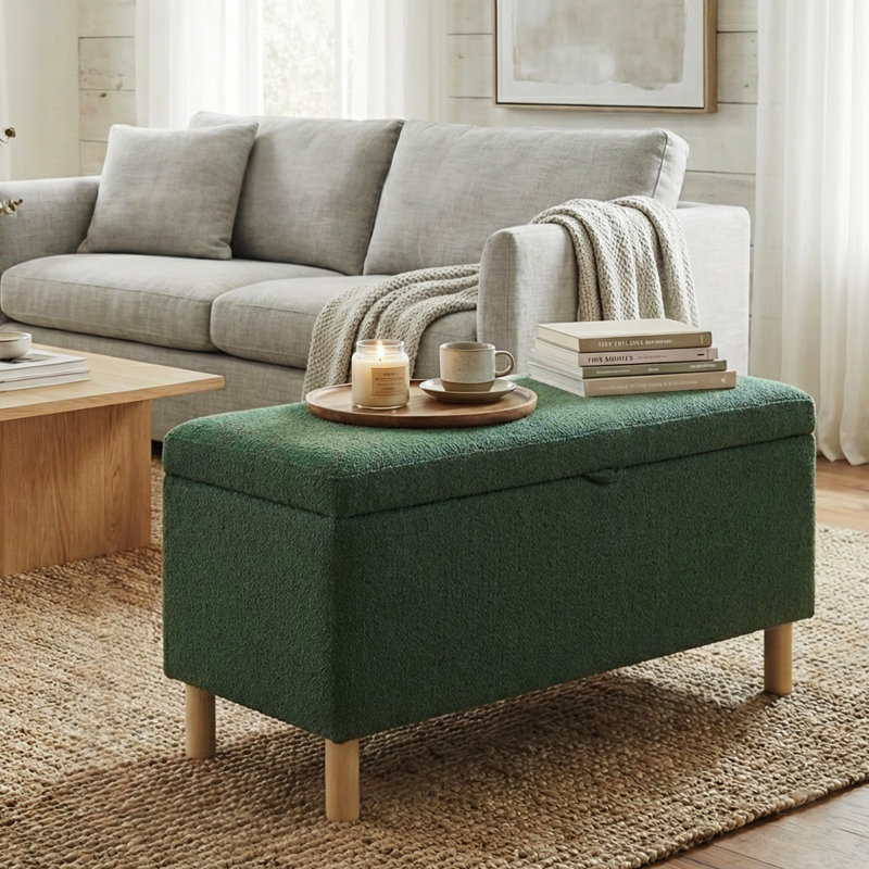 Fabric Upholstered Storage Bench, Green