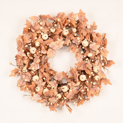26" Artificial Farmhouse Pumpkin Thanksgiving Day Harvest Blossom Cluster Maple Leaf Berry Fall Wreath For Front Door