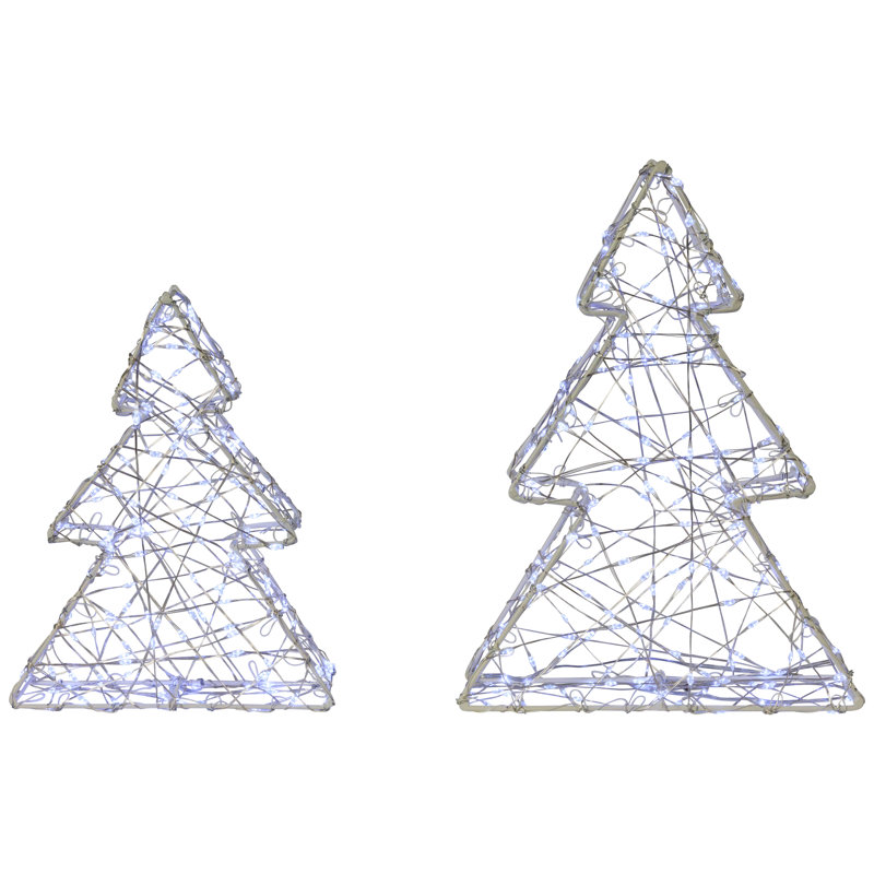 Ensemble de 2 décorations d'arbre de Noël à DEL avec fil métallique - blanc - 14 po, Blanc / Blanc