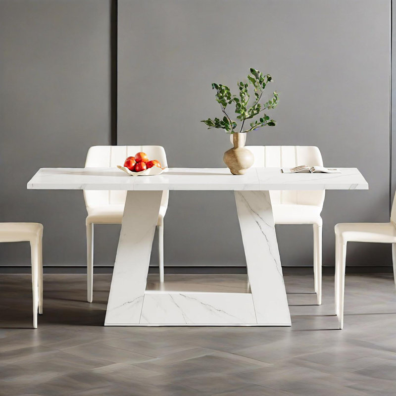 Table de salle à manger moderne en faux marbre blanc