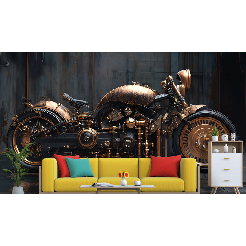 Papier peint Steampunk Moto, L 10 po x l 8 po, Peler et coller