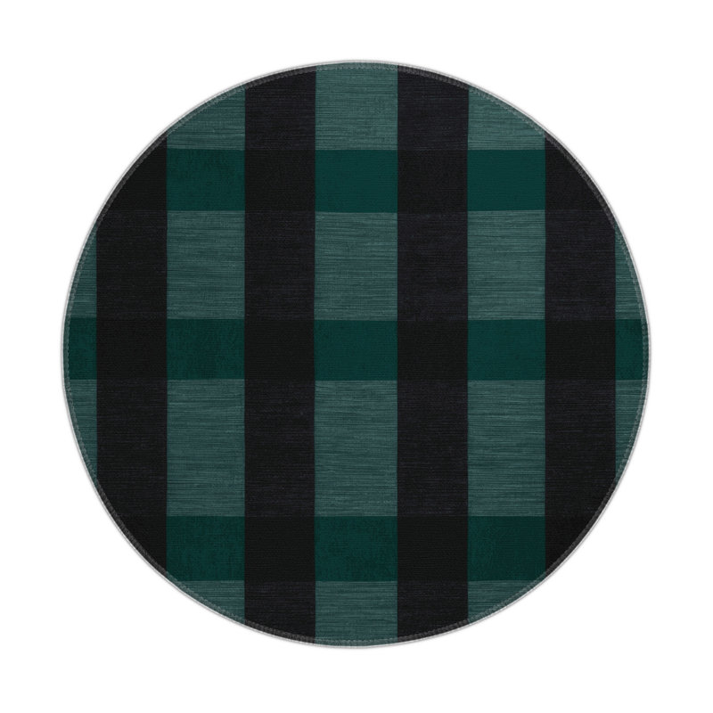 Tapis intérieur / extérieur noir à carreaux, Rond 5 pi
