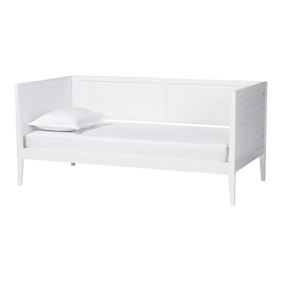 Baxton Studio Lara Twin Daybed - Modern Wood Bed Frame with Wraparound Laser-Cut Decorative Headboard Overlay, White