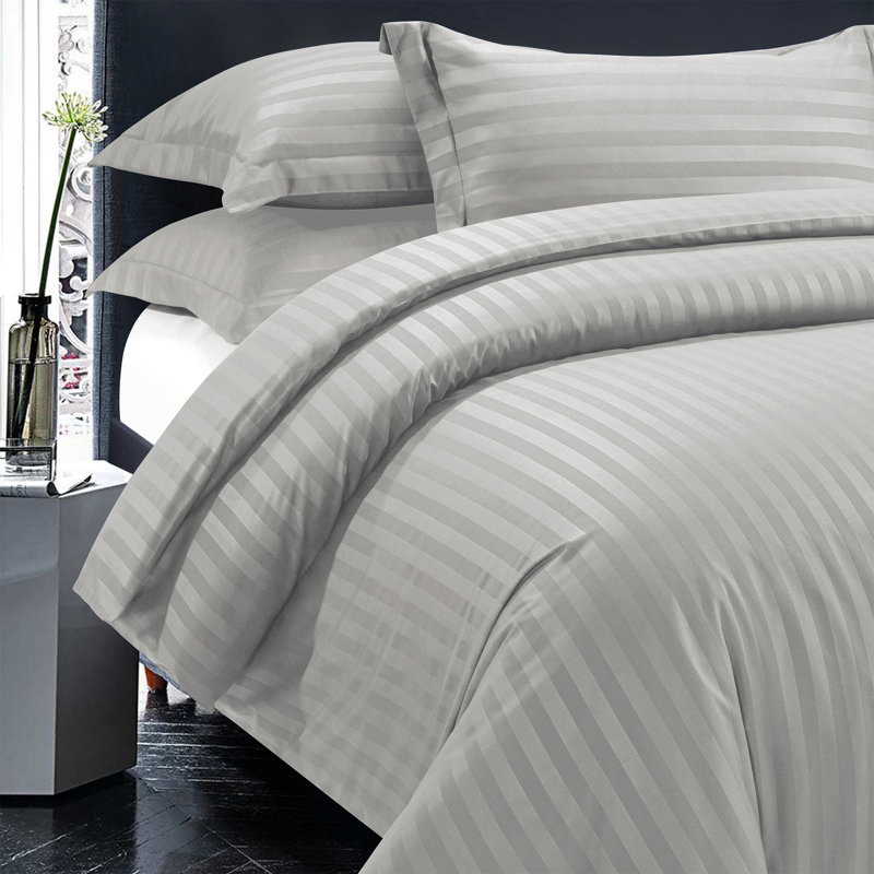 Microfiber Striped Bedding with Pillowcases, Grey, Super King Duvet Cover + 2 Standard Pillowcases