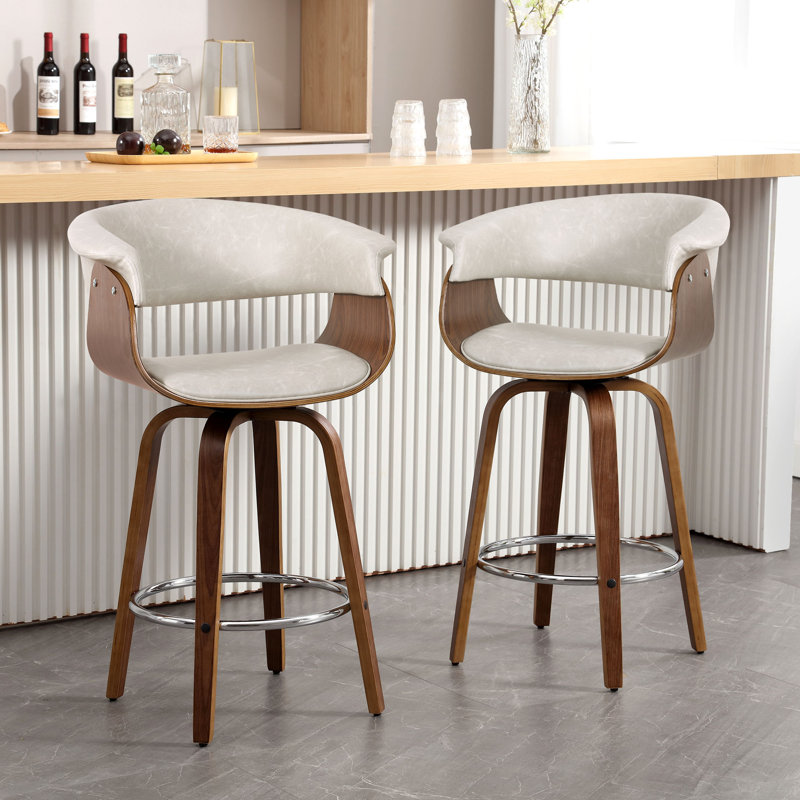 Draymond Swivel Upholstered Counter & Bar Stool, Beige, Counter Stool (26" Seat Height)