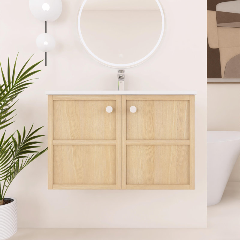 Ensemble de meuble-lavabo mural 30 po avec lavabo en céramique, 2 portes à fermeture douce