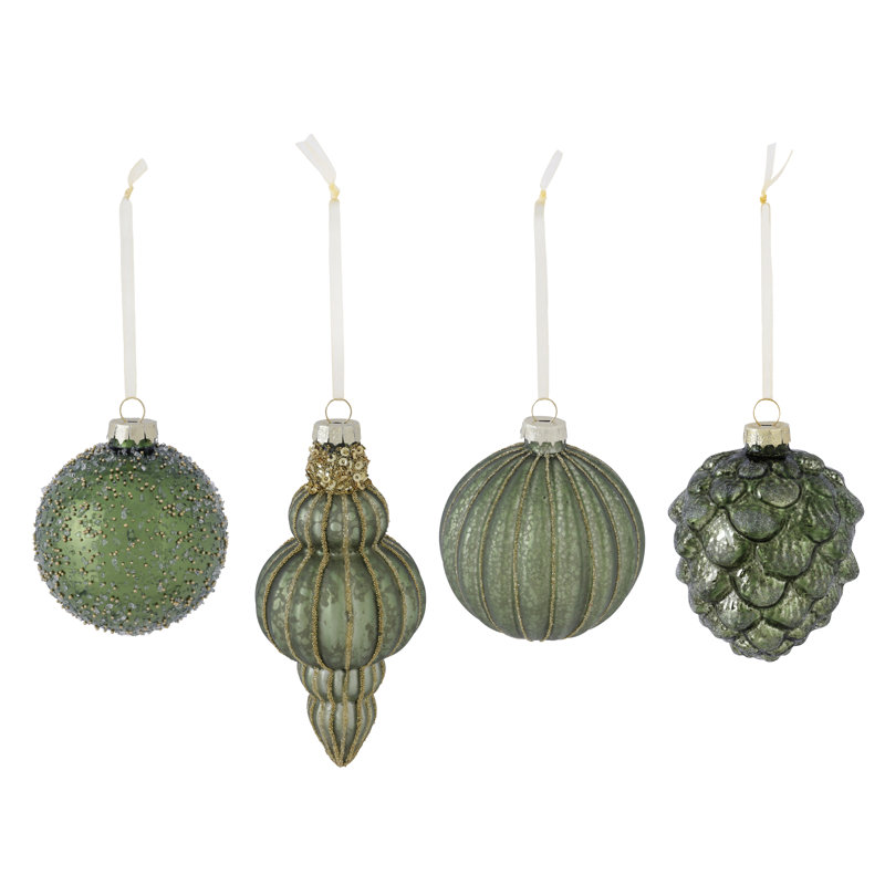12 Piece Glass Bauble Collection, Green