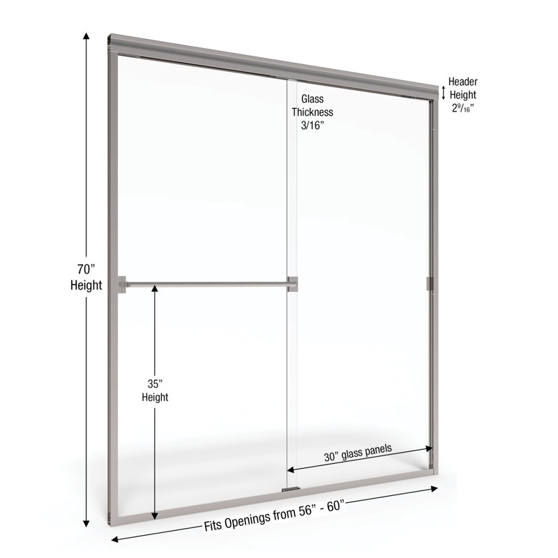 Classic 56" W x 70" H Frameless Shower Door, Silver, Obscure