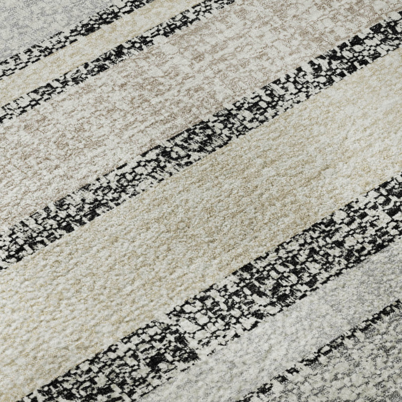 Premium Machine Washable Mayfield AMF2122 Striped Rug, 2'3" x 7'6" Runner, Black